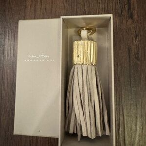 India Hicks Agra Leather Tassel Keychain - Beige & Gold